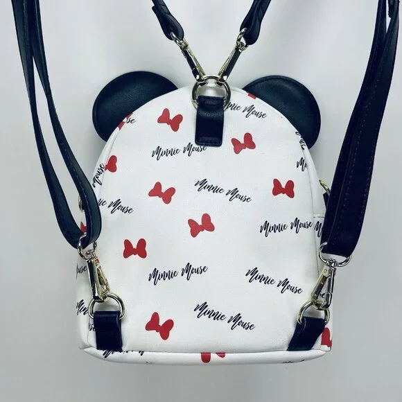 Loungefly Disney Mini Purse/Bag Pack Minnie Mouse Signature Ears White Stripped - Picture 7 of 12